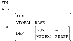\begin{figure}\par\begin{avm}
\begin{displaymath}{\sc fin} & +\\
{\sc aux} & ...
...p}\end{displaymath} \end{displaymath} \end{displaymath}\par\end{avm}\end{figure}