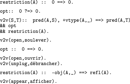 \begin{figure}
\begin{center}
{\small {\tt\begin{tabular}{@{}l@{~}l}
\multicolum...
...icolumn{2}{@{}l}{v2v(appear,afficher).}
\end{tabular}}}
\end{center}\end{figure}