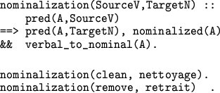 \begin{figure}
{\small {\tt\begin{center}
\begin{tabular}{@{}l@{~}l}
\multicolum...
...{}l}{nominalization(remove, retrait)}.
\end{tabular}\end{center}}
}
\end{figure}
